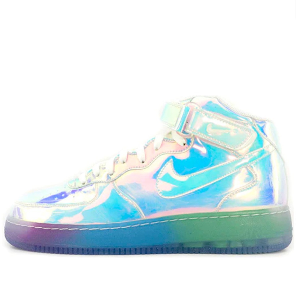 Rare Nike AirForce 1 Mid Holographic Iridescent Sneakers Purple Blue Green 10